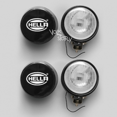 HELLA ROUND SPOT LIGHT LAMP WHITE GLASS 4.8 INCHES WITH BLACK COVER | PAIR